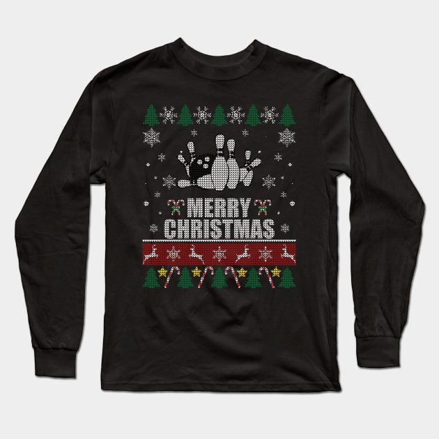 Bowling Ball And Pins Christmas Long Sleeve T-Shirt by Sleazoid